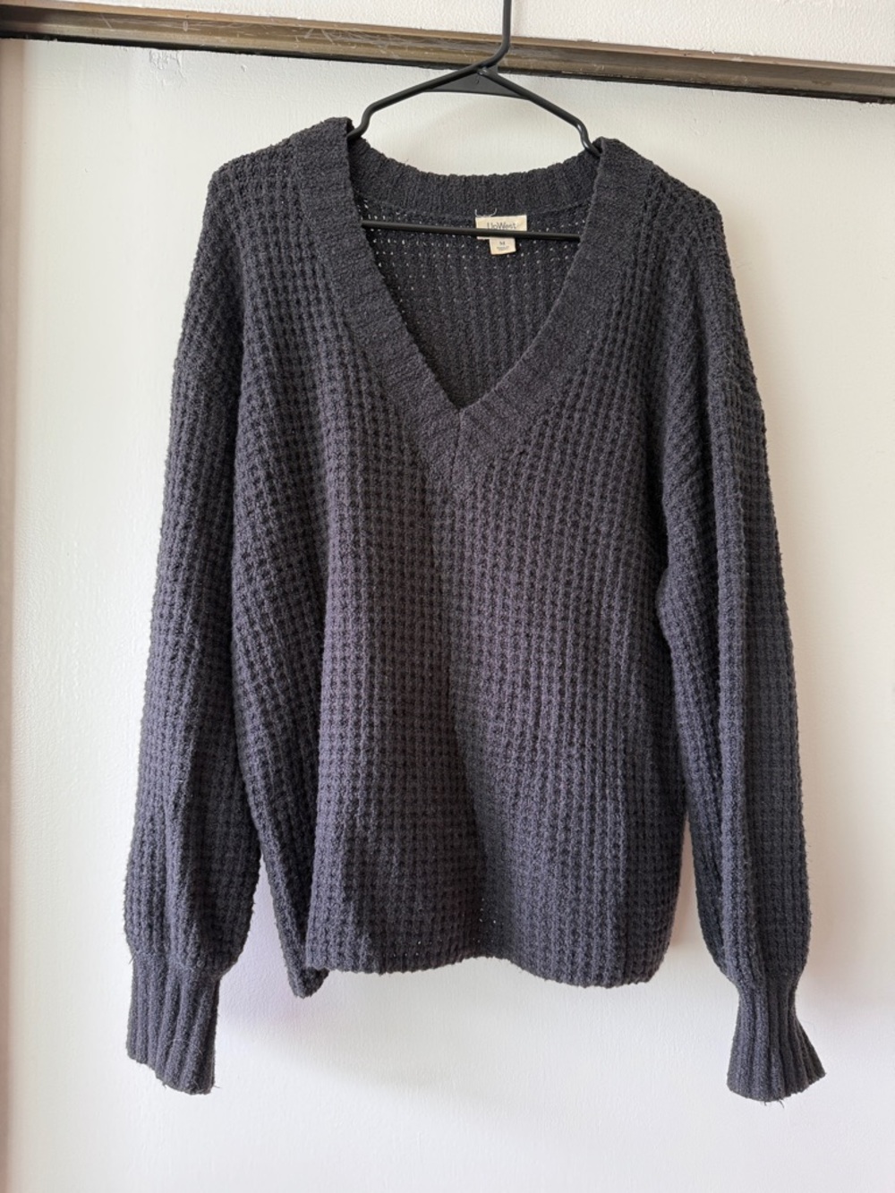 UpWest Black Waffle Knit V-Neck Sweater